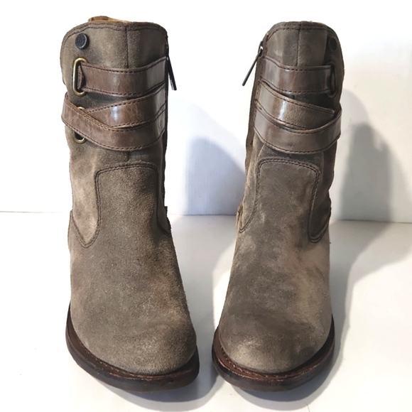 Bussola Taupe Leather Mid Calf Biker Buckle Zip Boots Size EU 37, US 6.5 EUC! - Picture 8 of 14